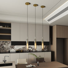 Carica l'immagine nel visualizzatore di Gallery, Gold Pendant Light Fixtures, 3 Pack Modern Pendant Lighting With Clear Striped Glass Shade, Hanging Pendant Lights Kitchen Island, Farmhouse Pendant Lighting For Dining Room Bedroom Bathroom