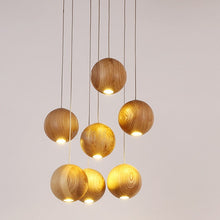 Carica l'immagine nel visualizzatore di Gallery, Nordic wood solid wood ball chandelier creative personality living room dining room hanging lamps