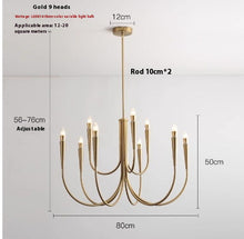 Carica l'immagine nel visualizzatore di Gallery, Lampadario Oro a 9 Bracci | Stile Nordic French | Regolabile e Scultoreo