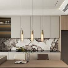 Carica l'immagine nel visualizzatore di Gallery, Gold Pendant Light Fixtures, 3 Pack Modern Pendant Lighting With Clear Striped Glass Shade, Hanging Pendant Lights Kitchen Island, Farmhouse Pendant Lighting For Dining Room Bedroom Bathroom