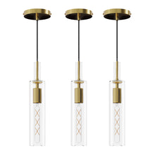 Carica l'immagine nel visualizzatore di Gallery, Gold Pendant Light Fixtures, 3 Pack Modern Pendant Lighting With Clear Striped Glass Shade, Hanging Pendant Lights Kitchen Island, Farmhouse Pendant Lighting For Dining Room Bedroom Bathroom