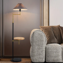 Carica l'immagine nel visualizzatore di Gallery, Lampada da Terra con Ripiano e Paralume Plissettato – Base in Marmo Nero