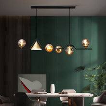 Carica l'immagine nel visualizzatore di Gallery, Lampadario Nordico a Sospensione con Sfere e Cono Dorato – 4/5/6 Luci
