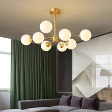 Carica l'immagine nel visualizzatore di Gallery, Lampadario in Rame Dorato a Sfere – Eleganza Moderna per Zona Notte o Living