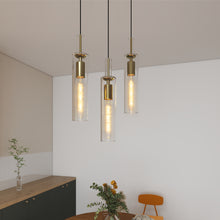 Carica l'immagine nel visualizzatore di Gallery, Gold Pendant Light Fixtures, 3 Pack Modern Pendant Lighting With Clear Striped Glass Shade, Hanging Pendant Lights Kitchen Island, Farmhouse Pendant Lighting For Dining Room Bedroom Bathroom