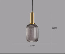 Carica l'immagine nel visualizzatore di Gallery, Lampada Sospesa in Vetro Rigato e Ottone – Eleganza Retro Contemporanea