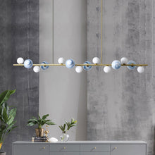 Carica l'immagine nel visualizzatore di Gallery, Lampadario Lineare Personalizzato – Sfere Azzurre in Stile Nordic Art