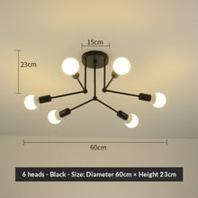 Carica l'immagine nel visualizzatore di Gallery, Lampada da soffitto in ferro battuto in stile nordico con 6 o 8 aste di ferro