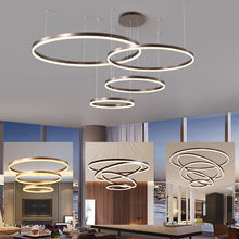 Carica l'immagine nel visualizzatore di Gallery, Lampadario Moderno a Cerchi – Doppio Anello LED con Dimmer e Controllo Smart

