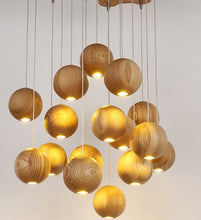 Carica l'immagine nel visualizzatore di Gallery, Nordic wood solid wood ball chandelier creative personality living room dining room hanging lamps
