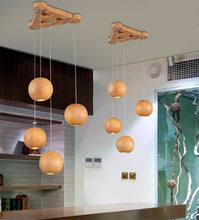 Carica l'immagine nel visualizzatore di Gallery, Nordic wood solid wood ball chandelier creative personality living room dining room hanging lamps

