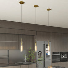 Carica l'immagine nel visualizzatore di Gallery, Gold Pendant Light Fixtures, 3 Pack Modern Pendant Lighting With Clear Striped Glass Shade, Hanging Pendant Lights Kitchen Island, Farmhouse Pendant Lighting For Dining Room Bedroom Bathroom
