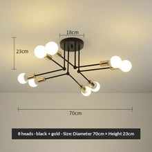 Carica l'immagine nel visualizzatore di Gallery, Lampada da soffitto in ferro battuto in stile nordico con 6 o 8 aste di ferro
