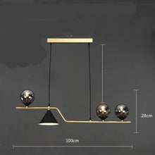 Carica l'immagine nel visualizzatore di Gallery, Lampadario Nordico a Sospensione con Sfere e Cono Dorato – 4/5/6 Luci
