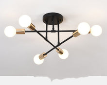 Carica l&#39;immagine nel visualizzatore di Gallery, Lampadario Geometrico Moderno a 6/8 Luci – Design Lineare in Ferro e Ottone
