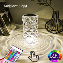 Carica l'immagine nel visualizzatore di Gallery, Lampada da tavolo a LED creativa con atmosfera a forma di rosa di cristallo
