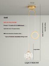 Carica l'immagine nel visualizzatore di Gallery, Lampada a Sospensione da Comodino – Design Anello &amp; Sfera Luminosa in Oro
